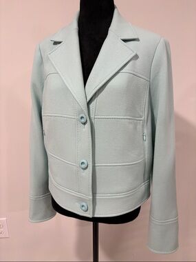 ESCADA Tailored Button Jacket. Pale Blue/Green color 42